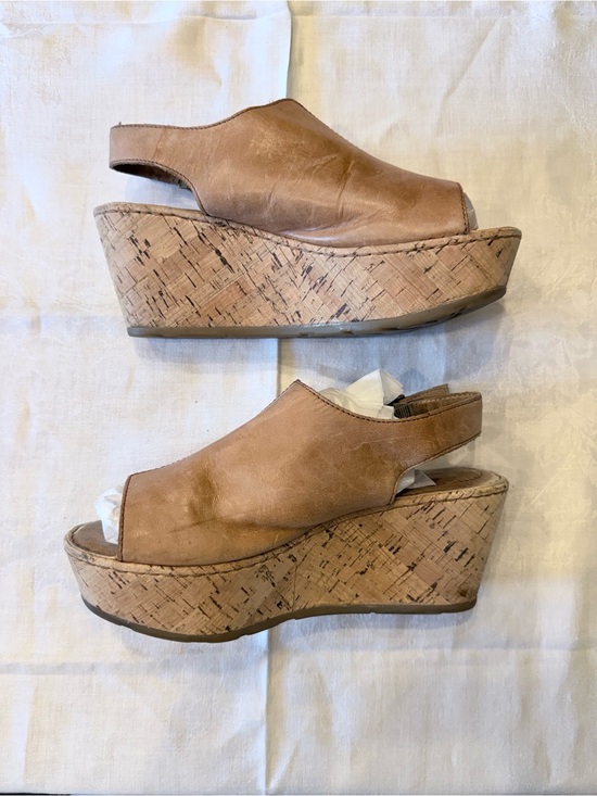 Born Shoes - Vintage Born Orbit Leather Wedge Sandals Open Toe Slingback Cork Tan Womens 8